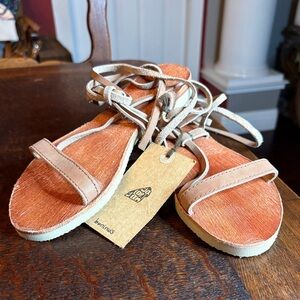 Satorisan Benirras Dalias Nude/Beige Leather Lace-Up Sandals, EU 36